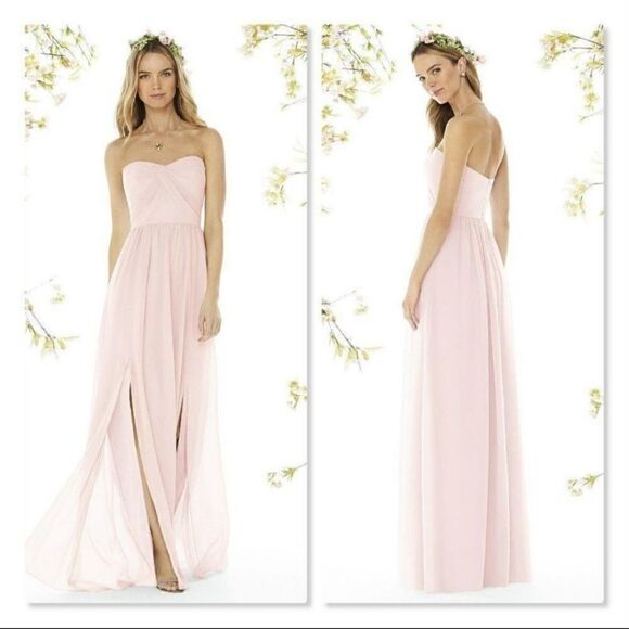 Social Bridesmaids Women's Blush Pink Strapless Draped Bodice Maxi Dress with Fr - Picture 1 of 2